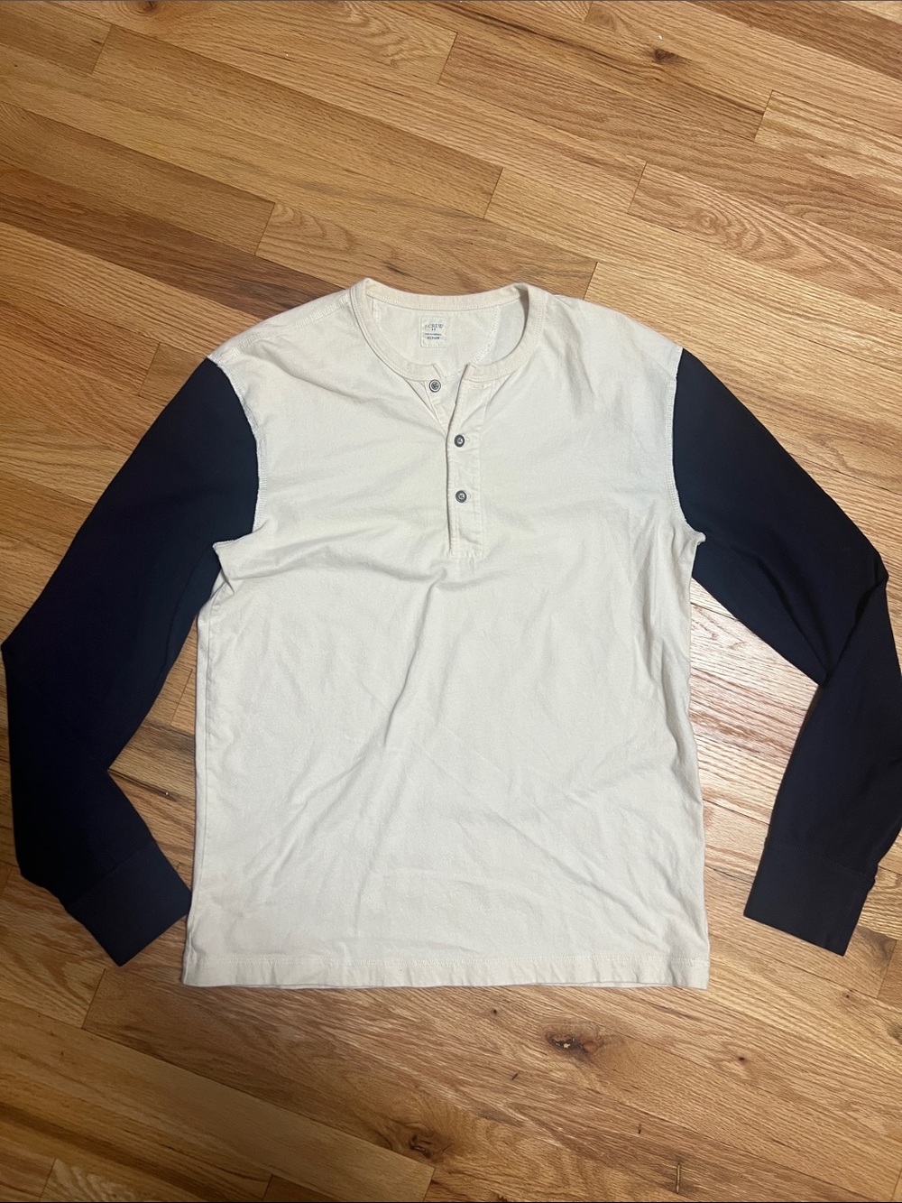 J. Crew Two-Tone Henley Long Sleeve - White Body with Navy Sleeves